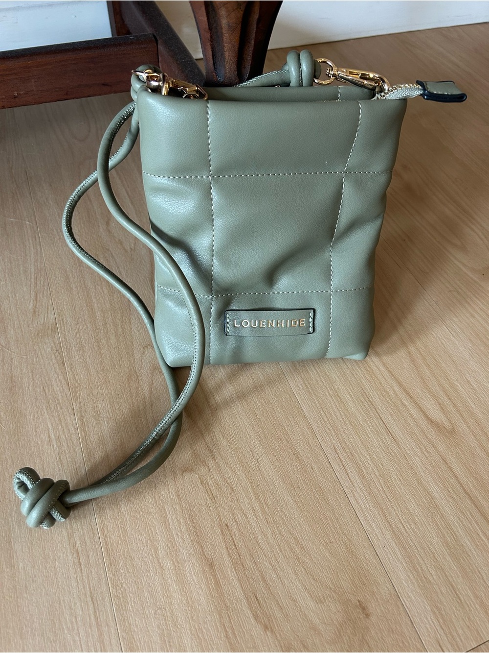 New Louenhide Sage Green Quilted Crossbody Bag, vegan leather